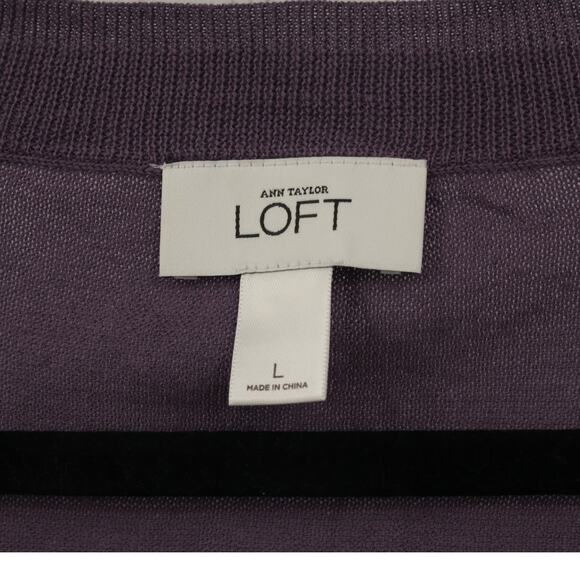 Ann Taylor Loft Women's 100% Pima Cotton VNeck Sweater Long Sleeve Size L Purple - Picture 3 of 4